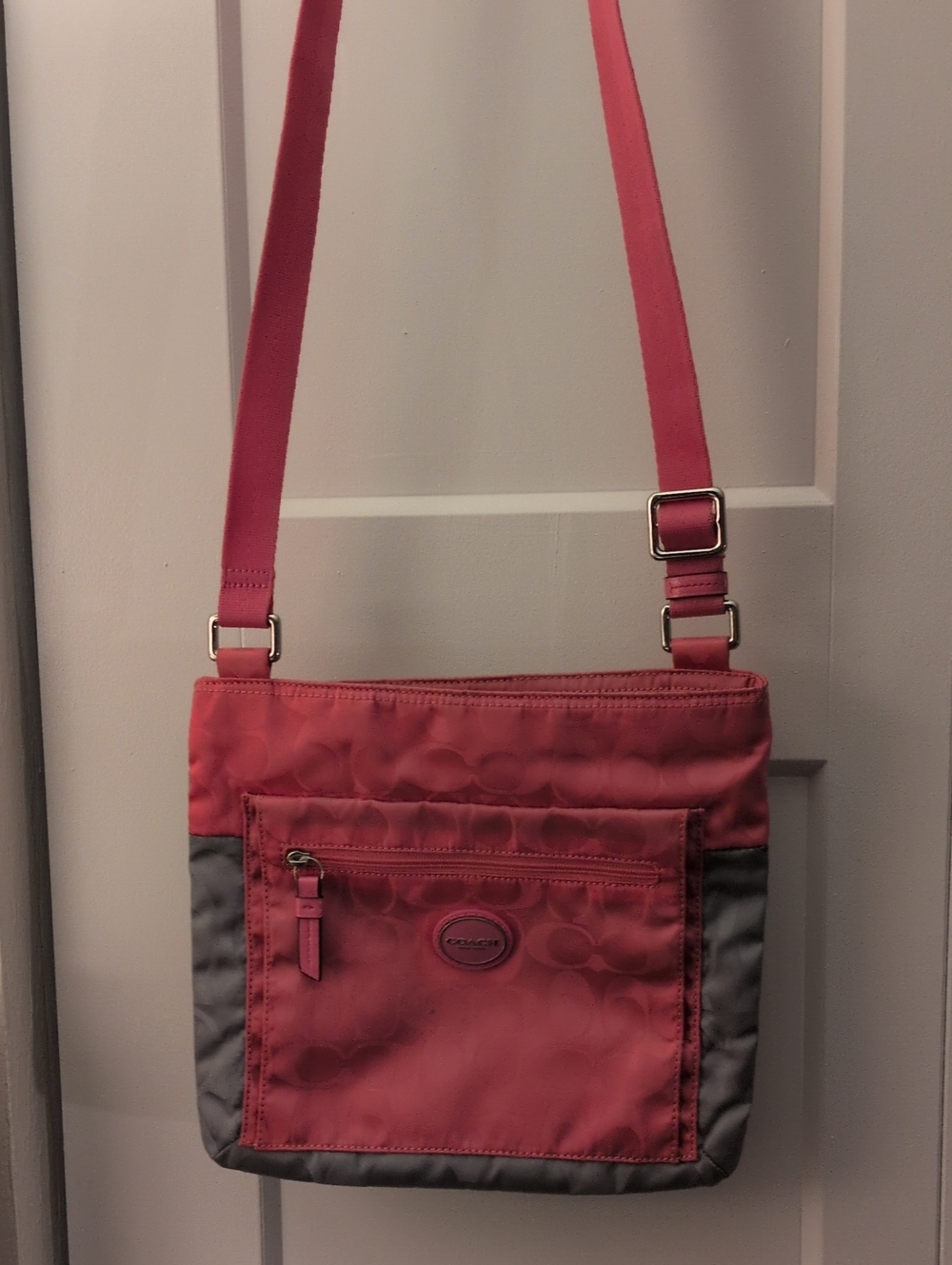 Coach signature Color Bag Pink and Gray Nylon Crossbody Bag